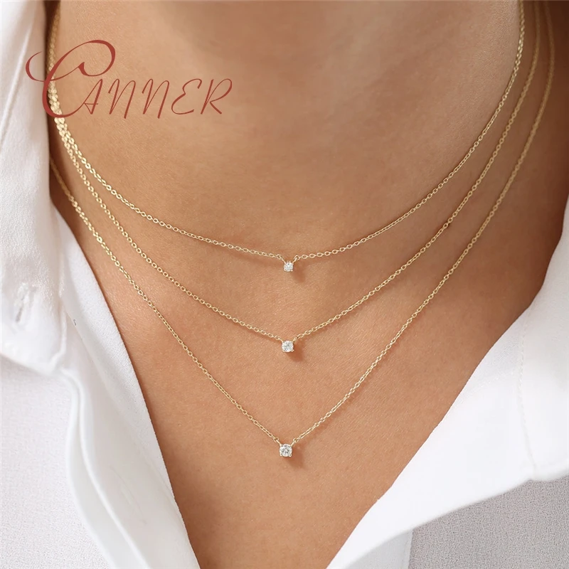 CANNER Neue Halsketten aus 925er Sterlingsilber mit Mini-Zirkon-Anhänger für Damen, Halsketten, edler Schmuck, Geschenk, Collares подвеска