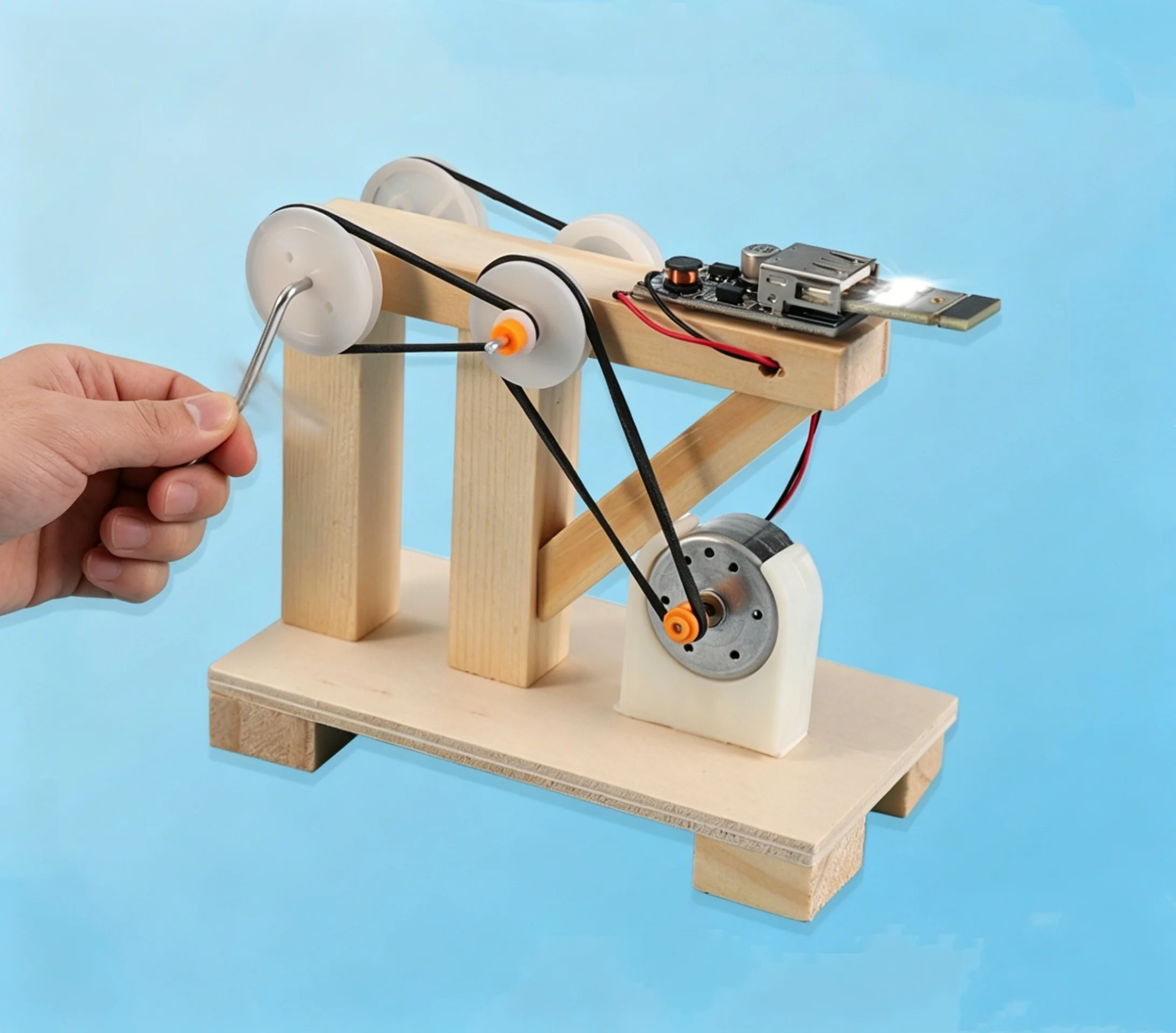Hand Cranked Generator Fun Scientific Experiment Mini Invention DIY Handmade Educational STEM Physics Maker Kit Gifts for Adults