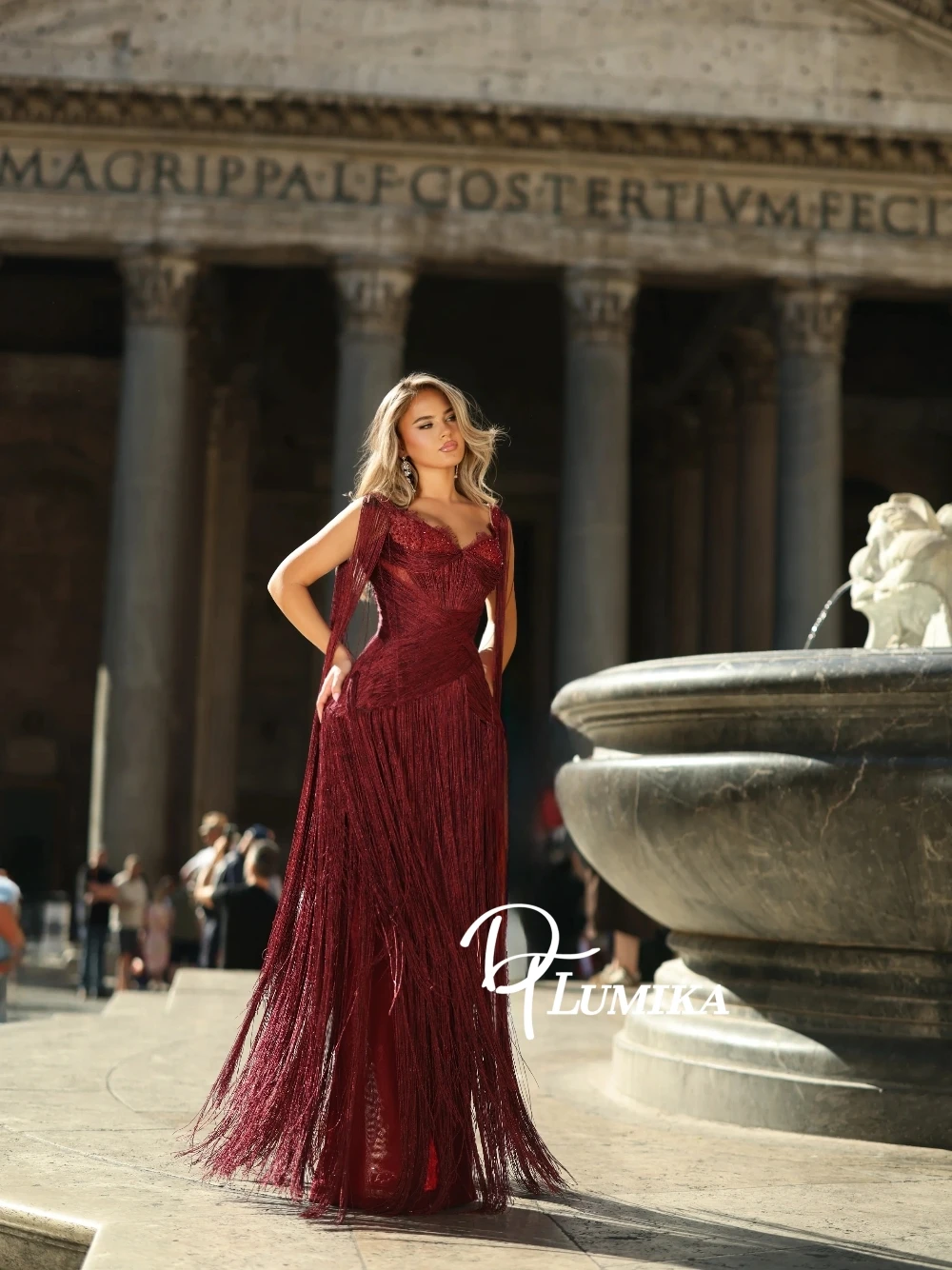 Burgundy Long Tassel Fringe Prom Dress Sweetheart Beaded Formal Fashion Evening Gown For Women Wedding Guest Birthday Party Wear