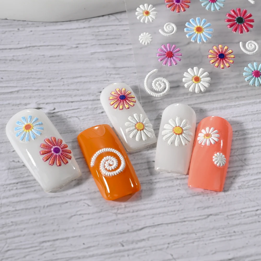1 pz 5D Colorato Margherita Girasoli Adesivi Per Unghie Autoadesivi Gesang Fiore In Rilievo Della Boemia Decalcomanie Per Unghie FAI DA TE Manicure decor