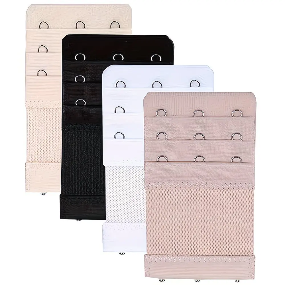 4Pcs Women's Elastic Bra Extender | 3-Hook Adjustable Belt Buckle, Solid Color Lingerie Accessory