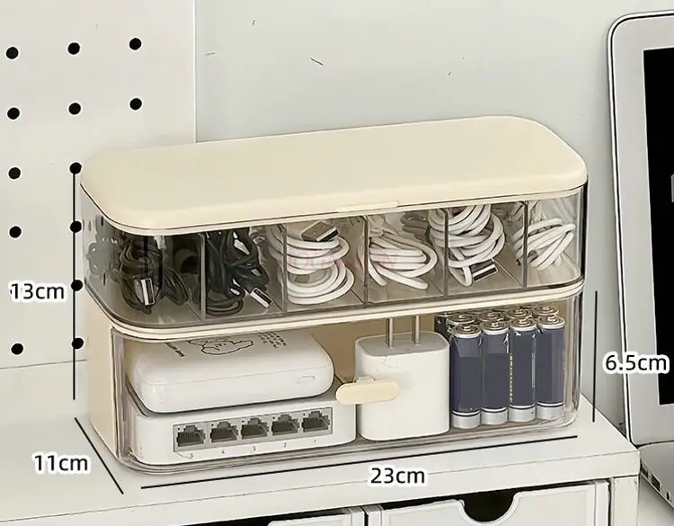 1pcs Data cable storage box, desktop large capacity charger, phone power cord with cover, dust-proof organizing box, cable