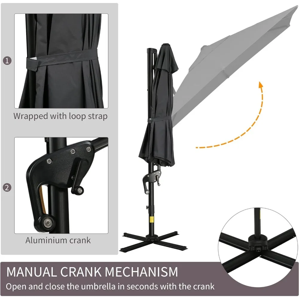 Outsunny 10ft Offset Patio Umbrella with Base, Hanging Aluminum and Steel Cantilever Umbrella with 360° Rotation, Easy Tilt