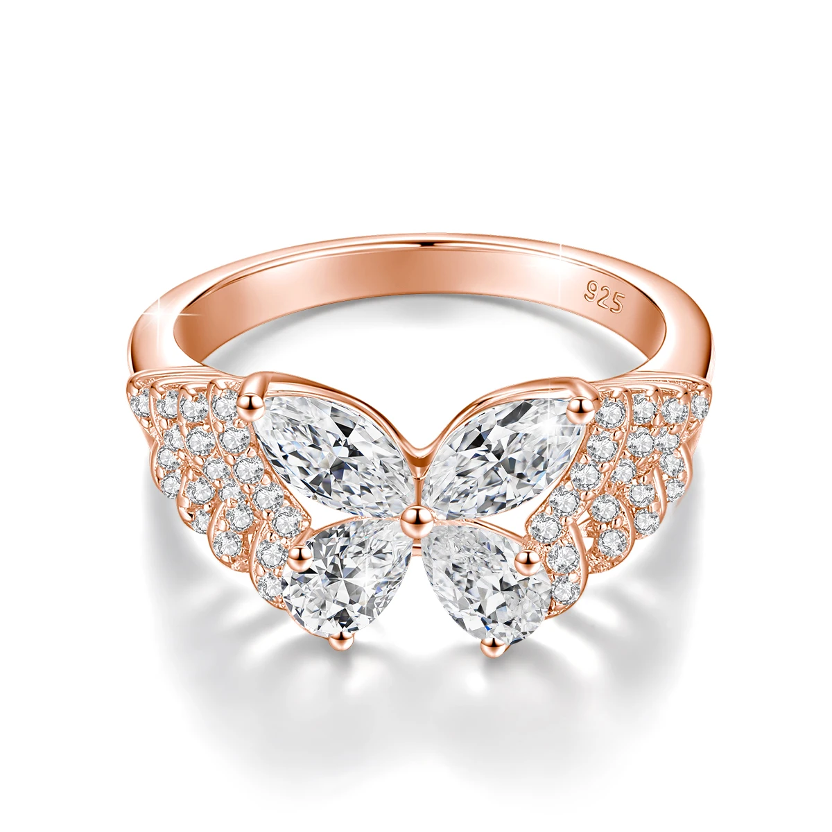 Luxuriöser Schmetterlingsring aus 925er Sterlingsilber für Damen, funkelnder D VVS Moissanit-Verlobungs- und Ehering, edles Schmuckgeschenk – Detail 12