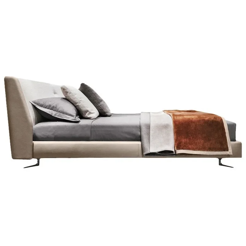 

Cotton and linen fabric bed Italian master bedroom minimalist double bed modern villa large flat Italian wedding bed