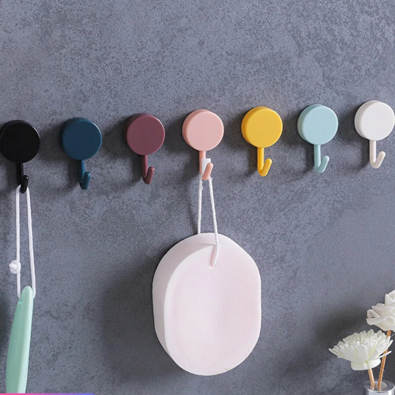 10PCs self-adhesive hook minimalist solid color punch-free sticky hook for home wall hook for bathroom kitchen tool