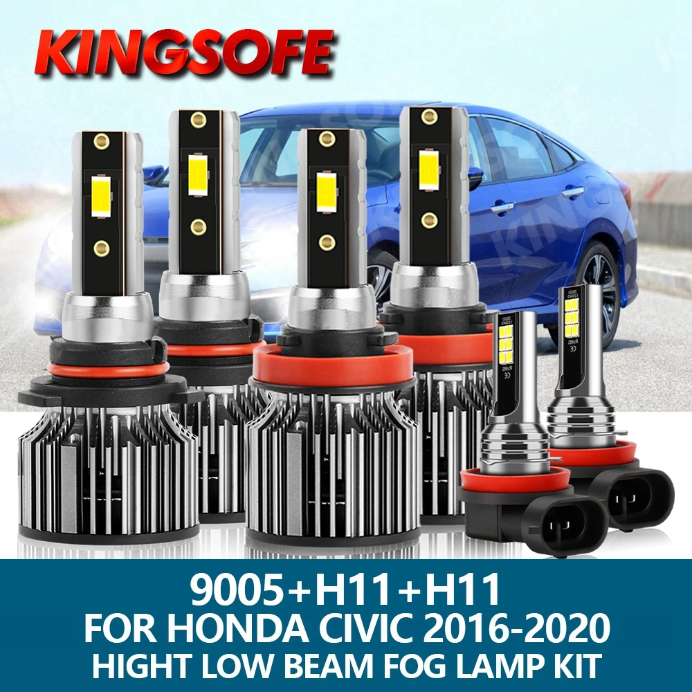 

6Pcs Car Light H11 9005 HB3 LED Headlight 20000Lm 100W CSP Chip Hight Low Beam Bulbs Fog Lamp Kit For Honda Civic 2016-2020