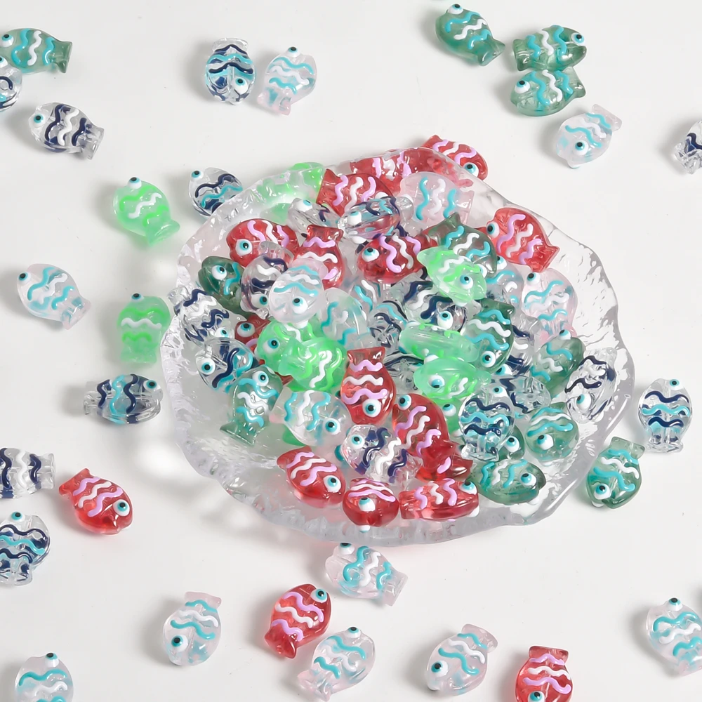 

15pcs/Lot Colorful Striped Hand Drawn Glass Fish Shaped Beads Spacer Beads Jewelry Making Diy Necklace Earrings Accessories Bulk