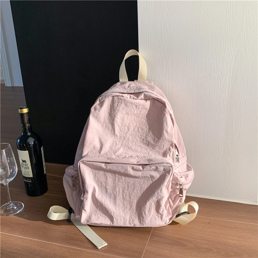 Bolsa de ombro de nylon para mulheres, mochila casual de grande capacidade, estudante universitária, moda feminina