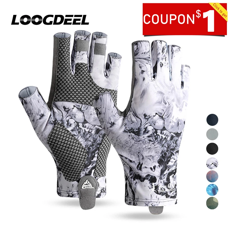 LOOGDEEL Fishing Gloves Half Finger Anti-slip Breathable High Elastic Men Cycling Gloves Ice Silk Quick-release Fishing Gloves