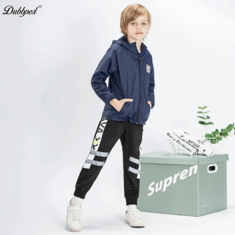 Dubbped Boys Polar Fleece Jacket Sport Kids Coat Double-deck Hoodie Waterproof Windbreakers Kids Jackets 3-12Y Spring Autumn Win