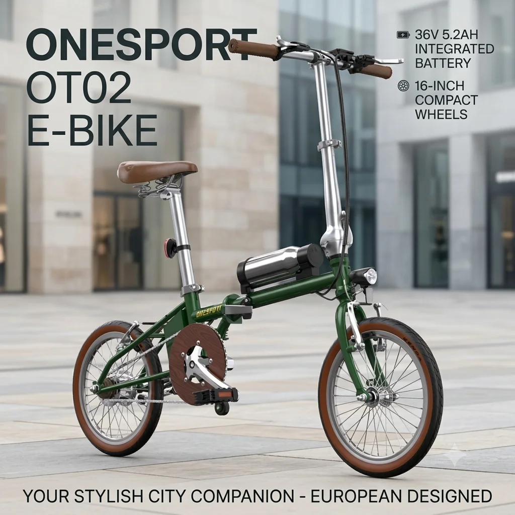 E-Bike ONESPORT OT02 Motor 36V5.2AH Akku Outdoor Faltbar ​ ​ Pendler-Elektrofahrrad 16 Zoll Urban-Reifen E-Bike