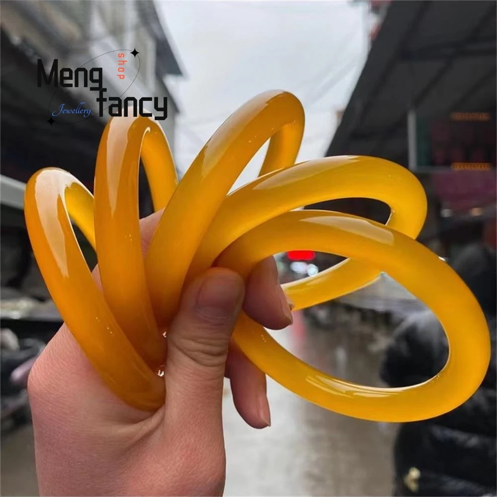 

Natural Chicken Fat Yellow Chalcedony High Ice Transparent Yellow Agate Fine Round Strip Beauty Jade Bracelet Fashion Jewelry