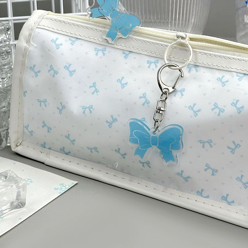 حقيبة أقلام رصاص مطبوعة على شكل فيونكة حلوة مقاومة للماء وشفافة بطبقة مزدوجة ذات سعة كبيرة حقيبة أدوات مكتبية مستلزمات مدرسية هدايا للطلاب