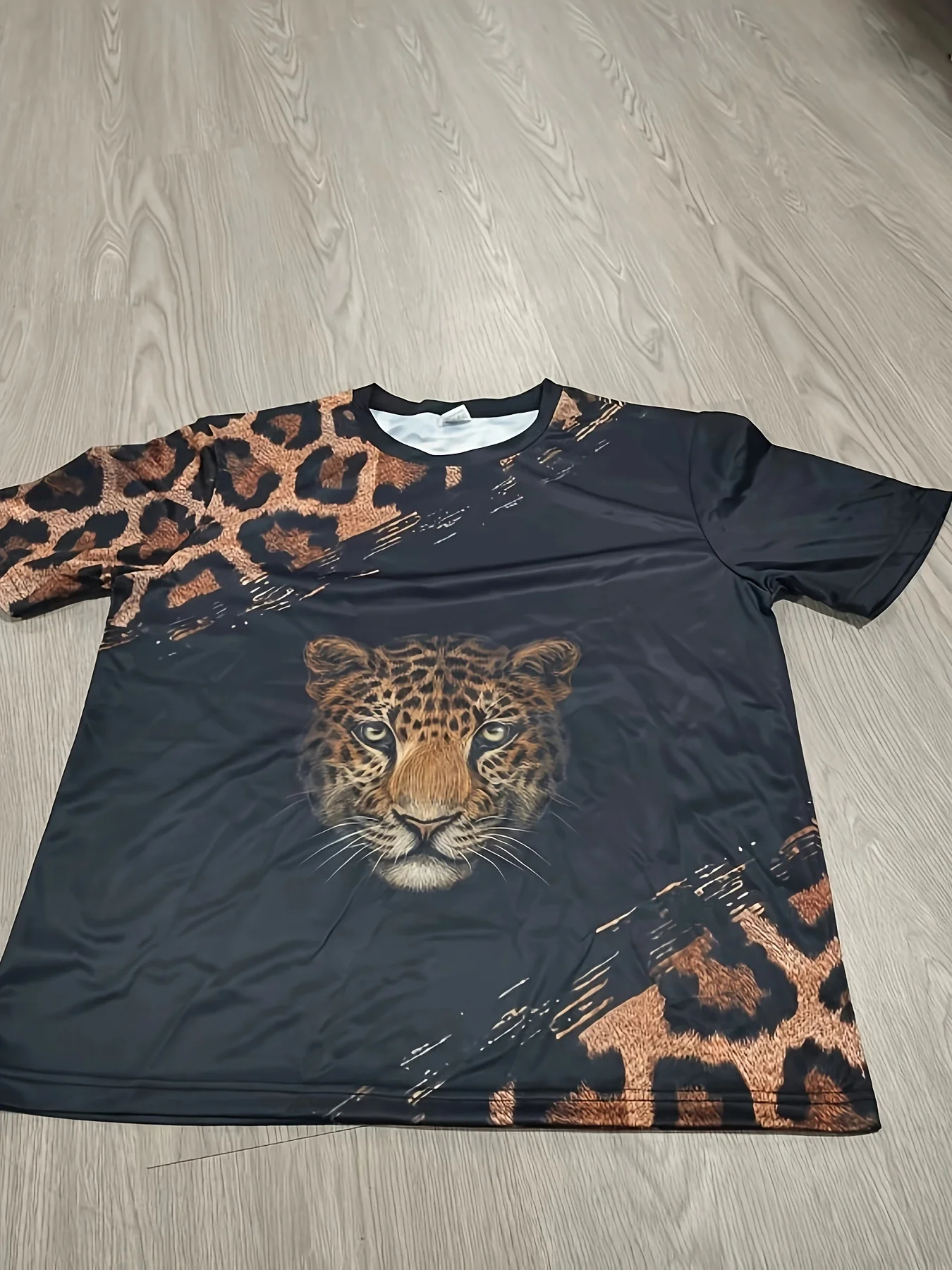 Leopard Print Fashion Color Block Men\'s Short Sleeve Crew Neck T-shirt, Summer Outdoor