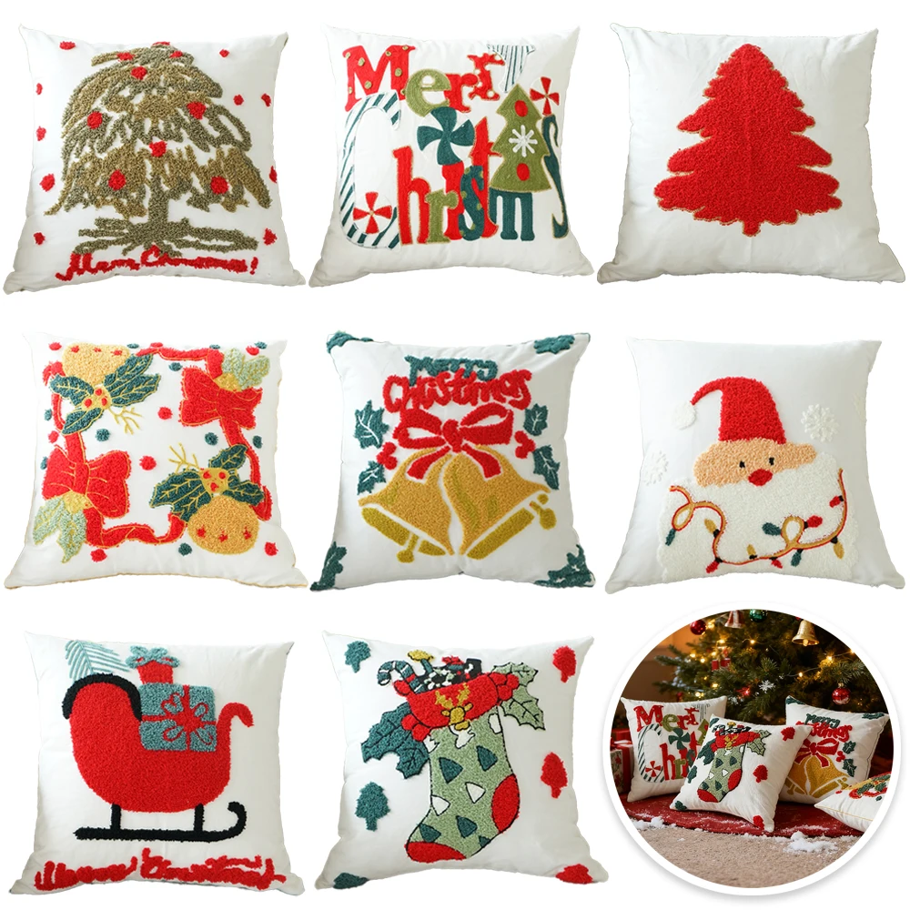 

45x45cm Merry Christmas Santa Claus Bell Letter Cushion Cover Festival New Year Home Pillow Covers Decorative Sofa Bedroom natal