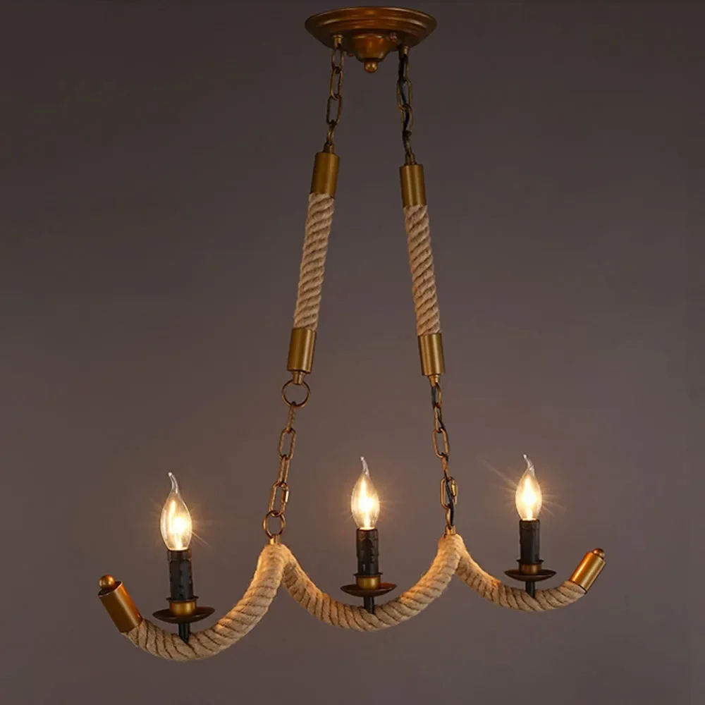 Nordic LOFT rural Scandinavian designer lamps extreme simplicity retro personality twisted hemp rope American rustic chandeliers