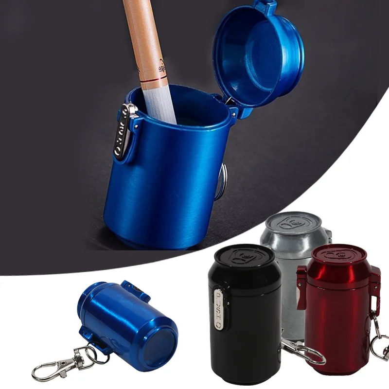 

Портативная мини-пепельница с крышкой для путешествий на открытом воздухе, металлическая коробка для хранения с брелоком, аксессуары для сигарет