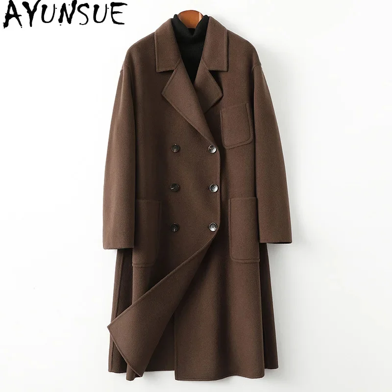 

High AYUNSUE Quality 70% Wool Coats for Women 2024 Autumn Winter Long Suit Collar Casual Double-sided Woolen Jacket Abrigos