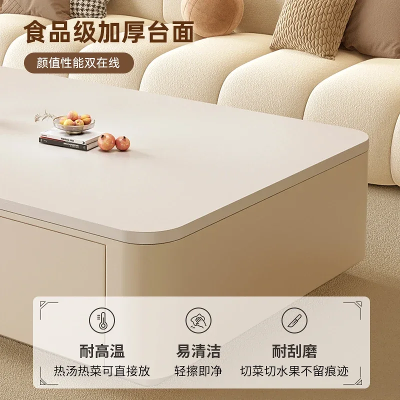 Cream wind rock board coffee table living room home 2024 new high-end small apartment Internet celebrity coffee table TV cabinet