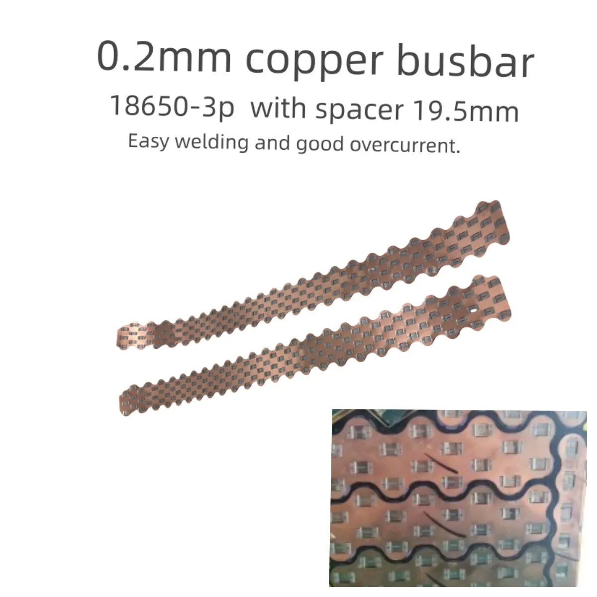 18650-3P W Style Copper Busbar Battery Pack Connector 0.2mm Center Distance 19.5mm for Electronic Components Market Diy 3pcs