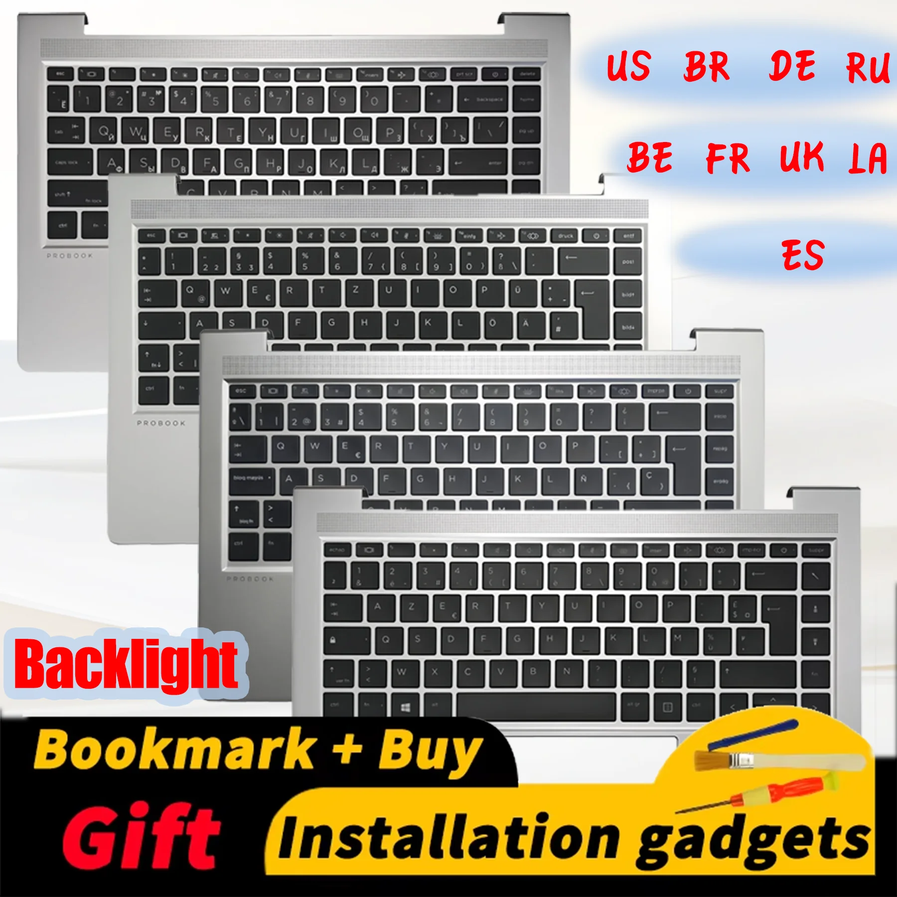 

Suitable for HP Probook 440 G8 445 G8 ZHAN 66 PRO 14 G4 C-COVER backlit keyboard BE BR DE ES FR LA RU UK US layout