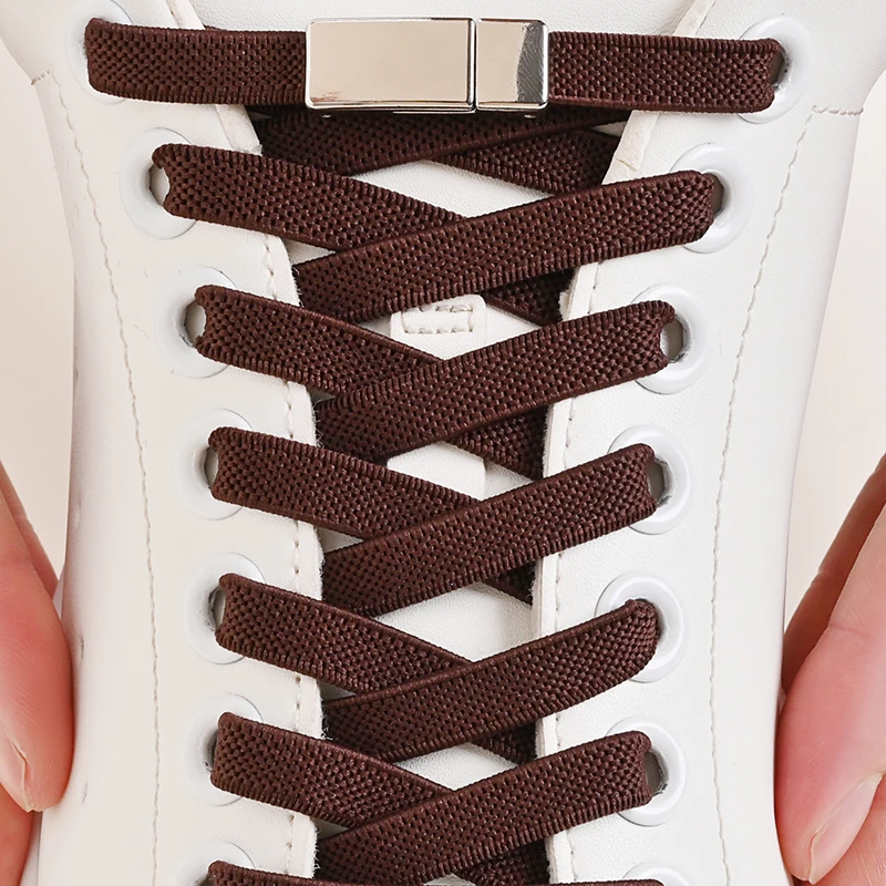 Magnetische Schnalle, keine Krawatte, elastische Schnürsenkel ohne Krawatten, Schnürsenkel, Sneaker, Kinder und Erwachsene, verbreiterte flache Schnürsenkel für Schuhe – Detail 9