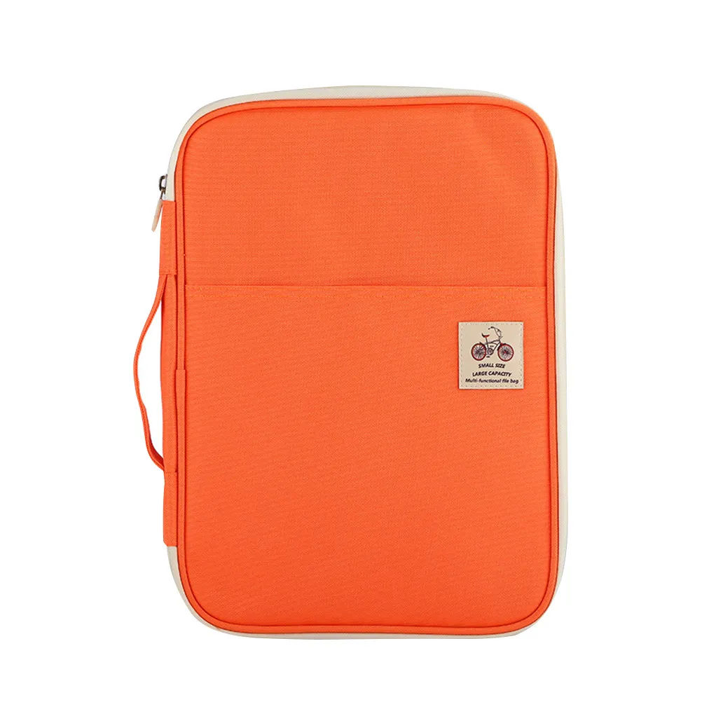 

A4 Document Bag Portable Travel Waterproof Portfolio Organizer Business Trip Zipper Briefcase Storage Case Orange