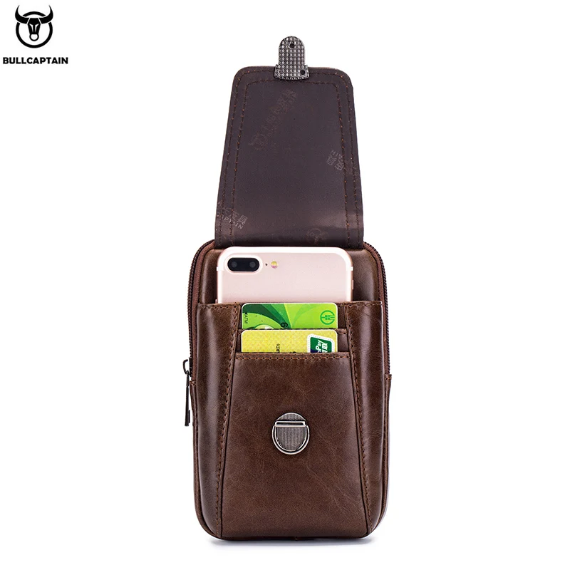 BULLCAPTAIN Genuine Leather Vintage Waist Packs Men Travel Fanny Pack Belt Bum shoulder Bag Waist Bag Mobile Phone Pouch