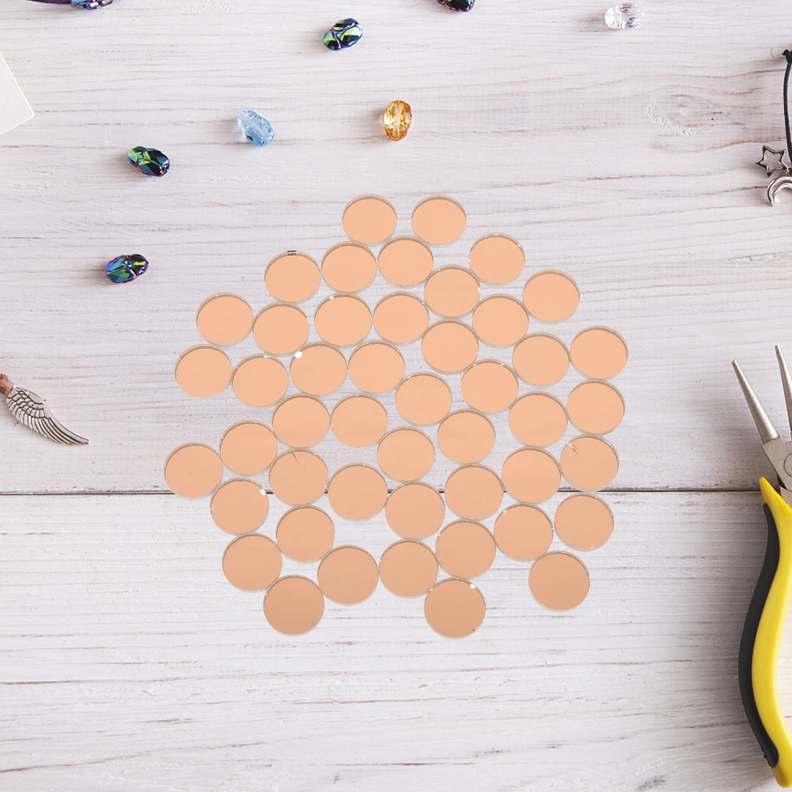 

Glass Mosaic Pieces Circular Decor Crafts DIY Supplies Silver Round Slices Home Adornment Landscaping Fish Tank Accessories