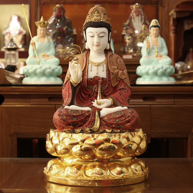 high grade gilding jade goddess Guan yin Bodhisattva buddha Sculpture family protection Propitious Prosperity FENG SHUI statue