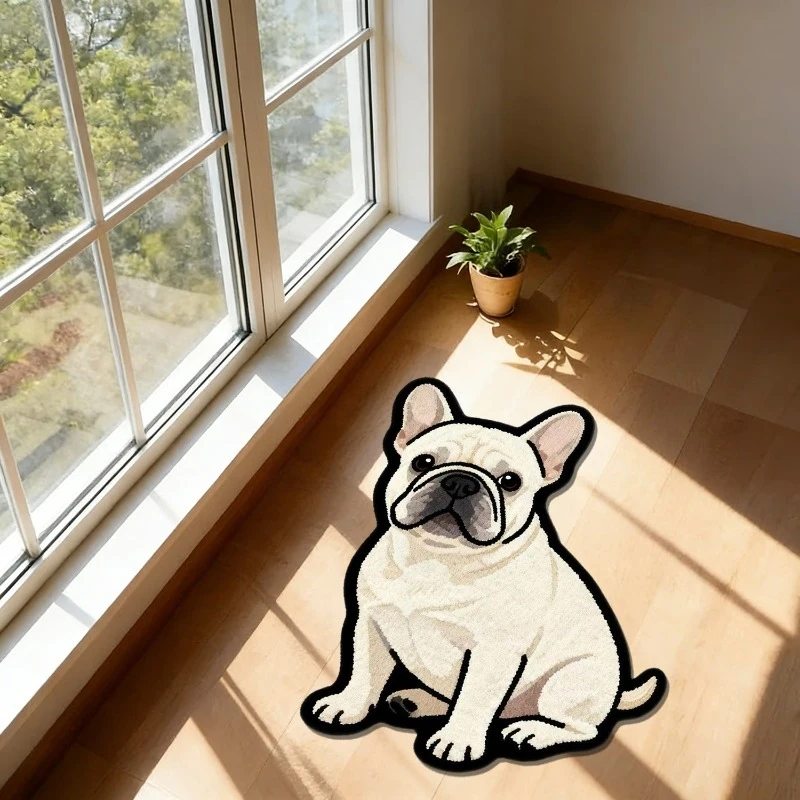 VIKAMA French Bulldog Shaped Area Rug, Cute Dog Non-Slip Floor Mat, Pet Themed Irregular Carpet for Living Room Bedroom Dog Rug