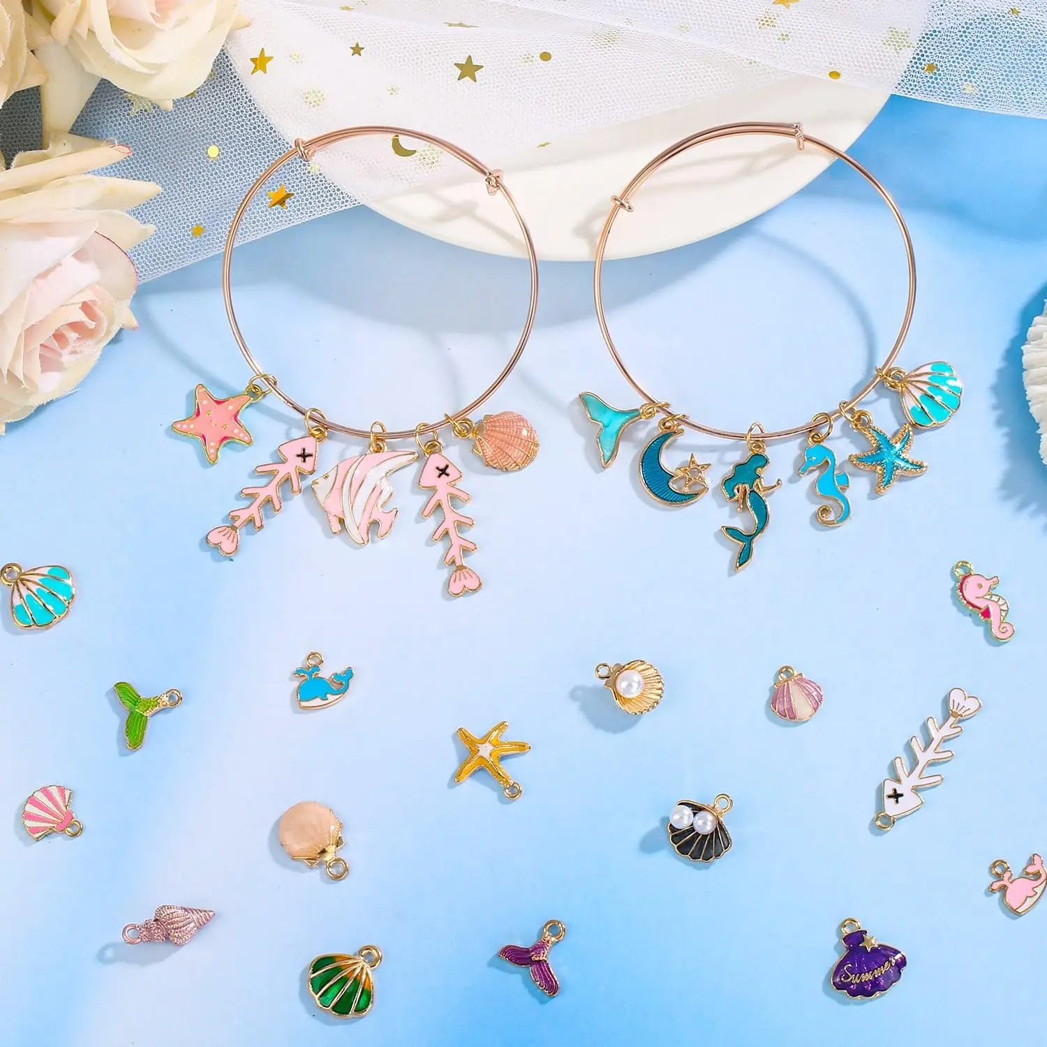 150 Pcs Ocean Beach Sea Charms for Jewelry Making and Bracelets, Assorted Summer Sea Shell Charms Bulk for Earring Necklace Brac