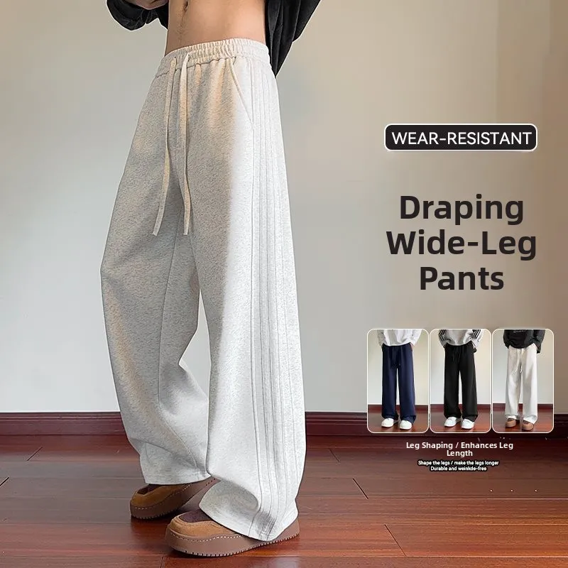 

Heavyweight Cotton Straight Leg Trousers for Men Autumn Winter Long Pants Floor Length Casual Pants High Waist Straight Cut