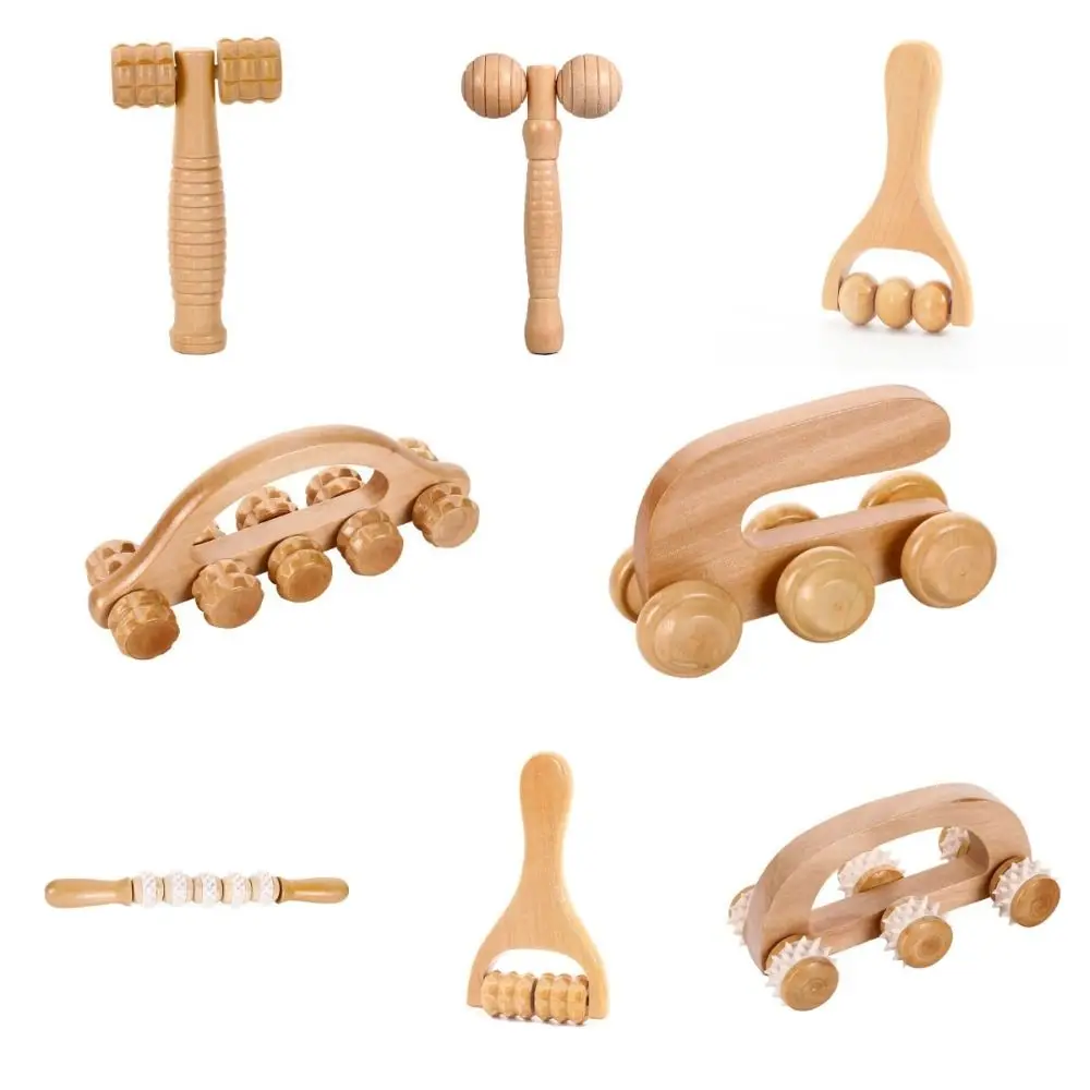 Household Wooden Massage Roller Handheld Hand Push Muscle Roller Sticks Anti-Cellulite Manual Body Massage Tool
