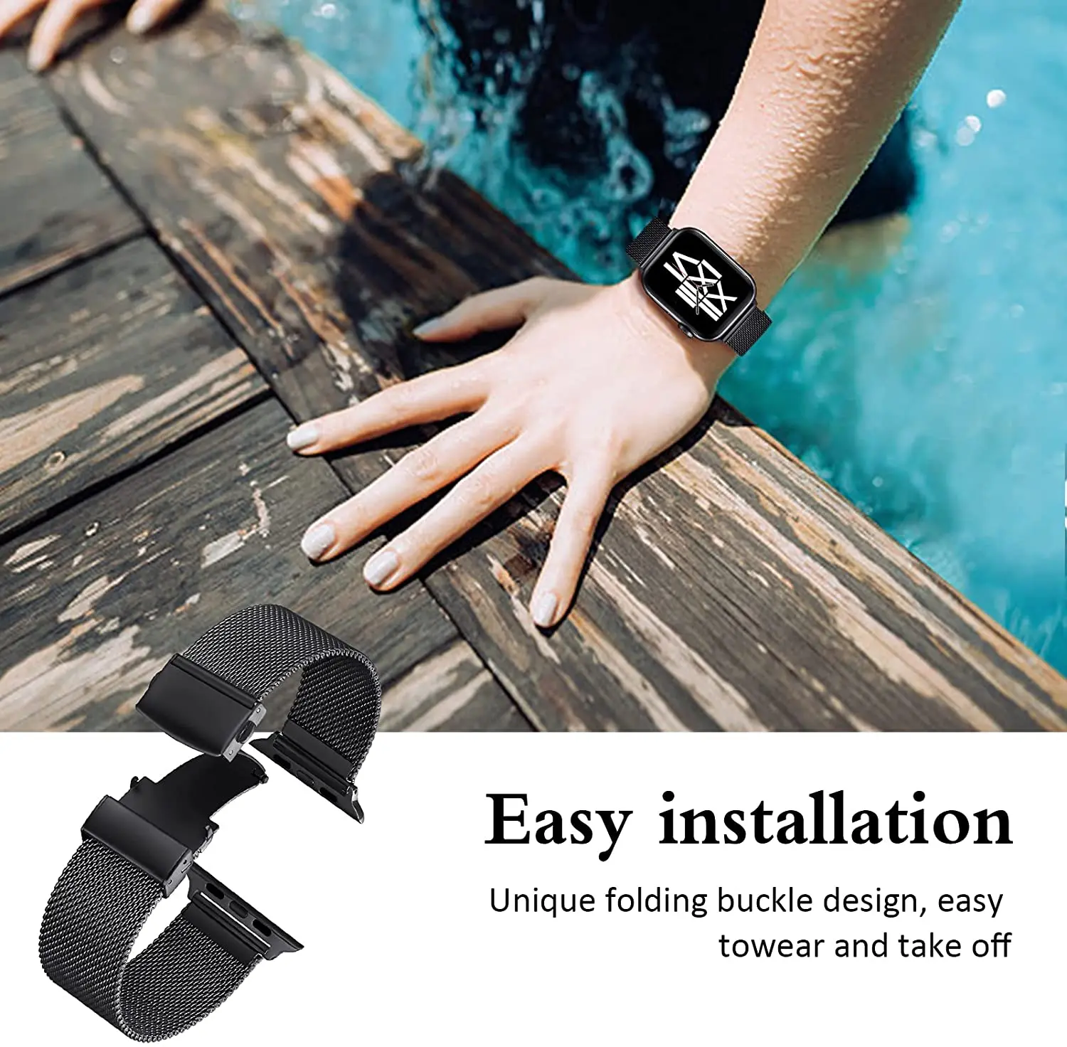 Metal strap For Apple watch Ultra 49mm 10 46mm 42mm 9 8 7 45mm 41mm Milanese butterfly buckle band For iWatch 6 5 4 SE 44mm 40mm