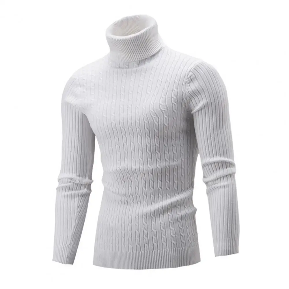 Suéter de punto para hombre, suéter de punto de manga larga de Color sólido, jersey de cuello alto, suéter torcido, jersey de punto para Otoño e Invierno