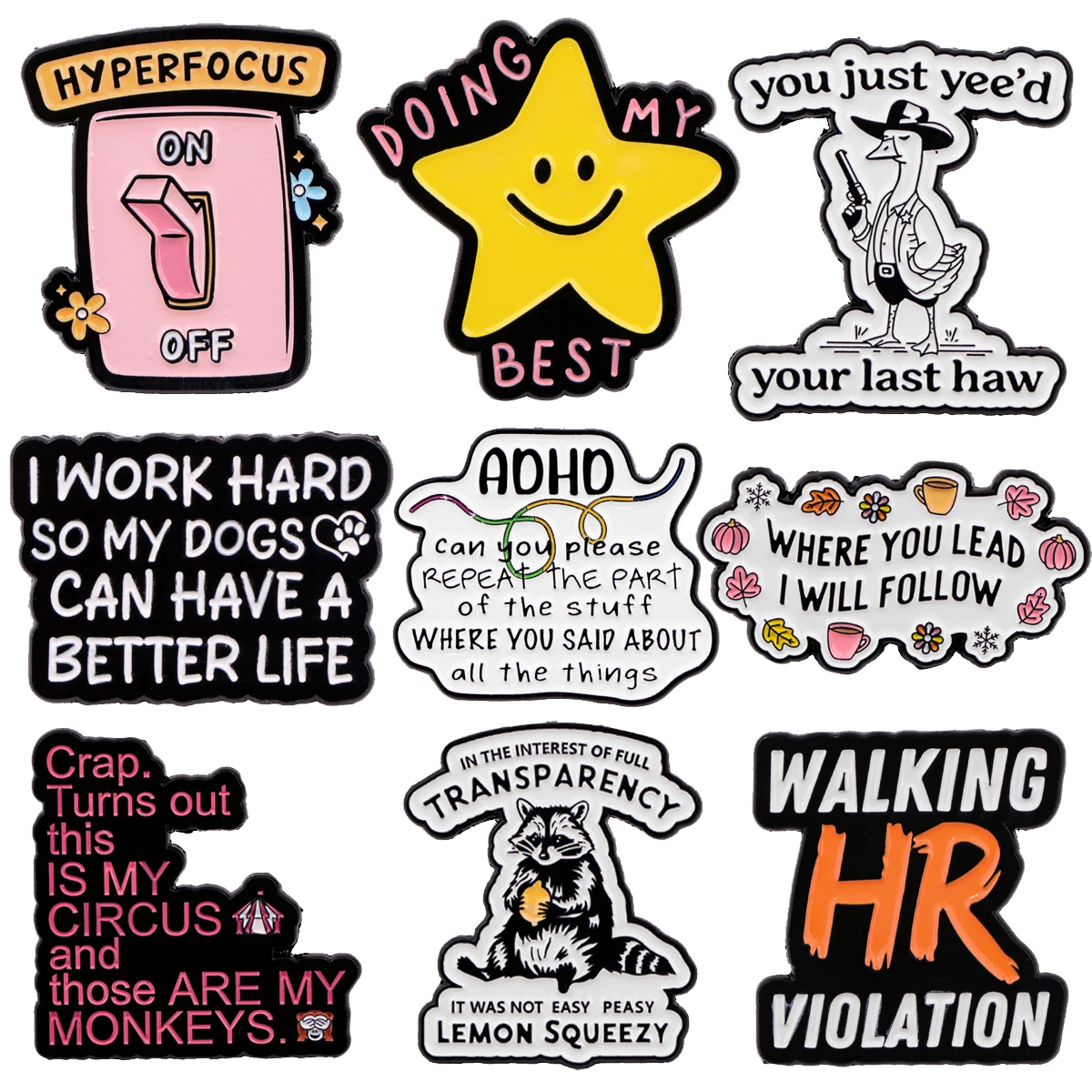 

Cute Raccoon Duck Enamel Pin ADHD Badges on Backpack Brooches For Women Lapel Pin Clothing Jewelry Cosplay Accessories Gifts