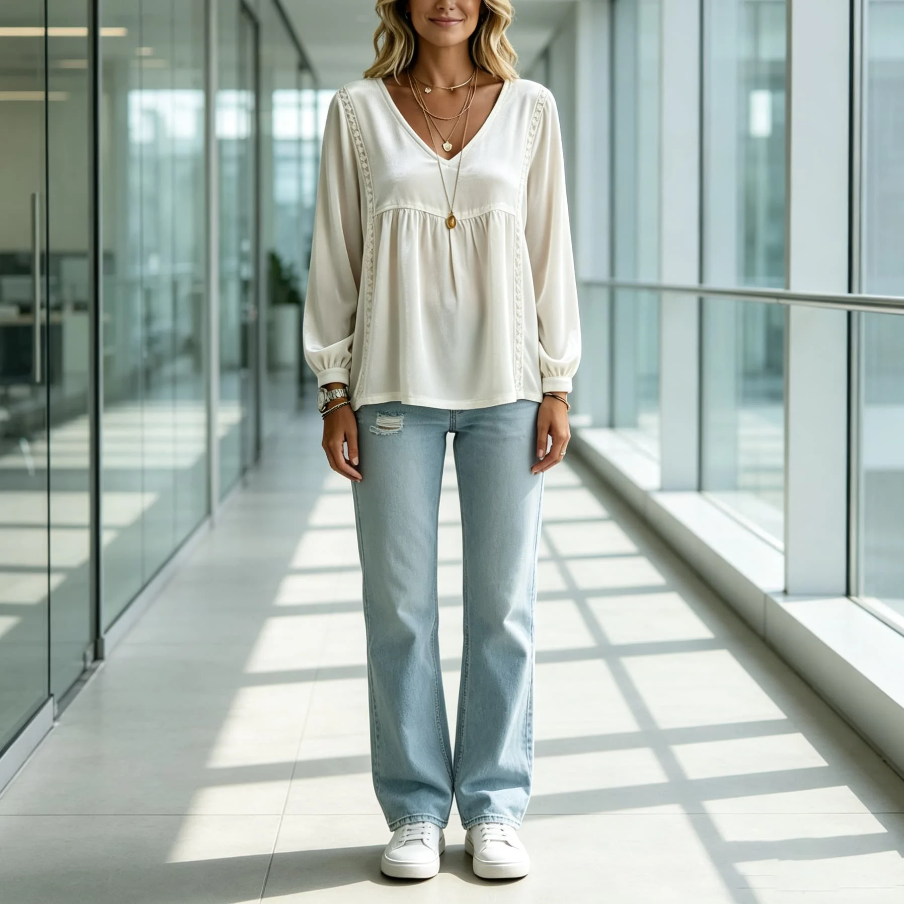 For Velvet Women's Casual For Top Solid Color for v Neck Long Sleeve Loose for Fit with Subtle Lace Trim for All Day Comfort