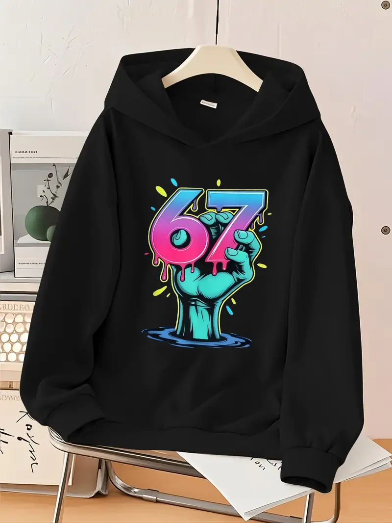 67 Graffiti Drip Paint Hand Print Hoodie Kids Boys Girls Pullover Hooded Sweatshirt Casual Hip Hop Children Streetwear Tops