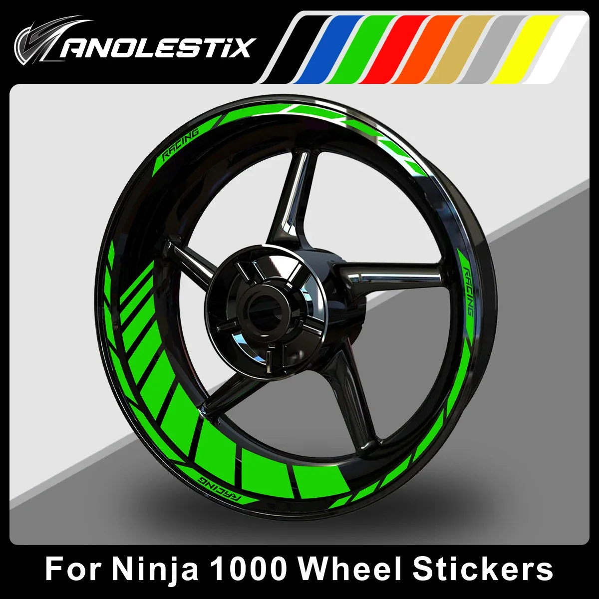 

AnoleStix Reflective Motorcycle Wheel Sticker Hub Decal Rim Stripe Tape For Kawasaki Ninja 1000