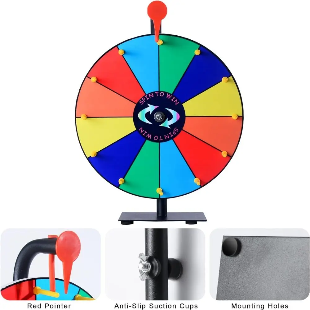 Wheel-12 Slots Heavy Duty Prize With Dry Erase Marker Eraser Wheel Color Editable Spinning Prize Tabletop Roulette Wheel