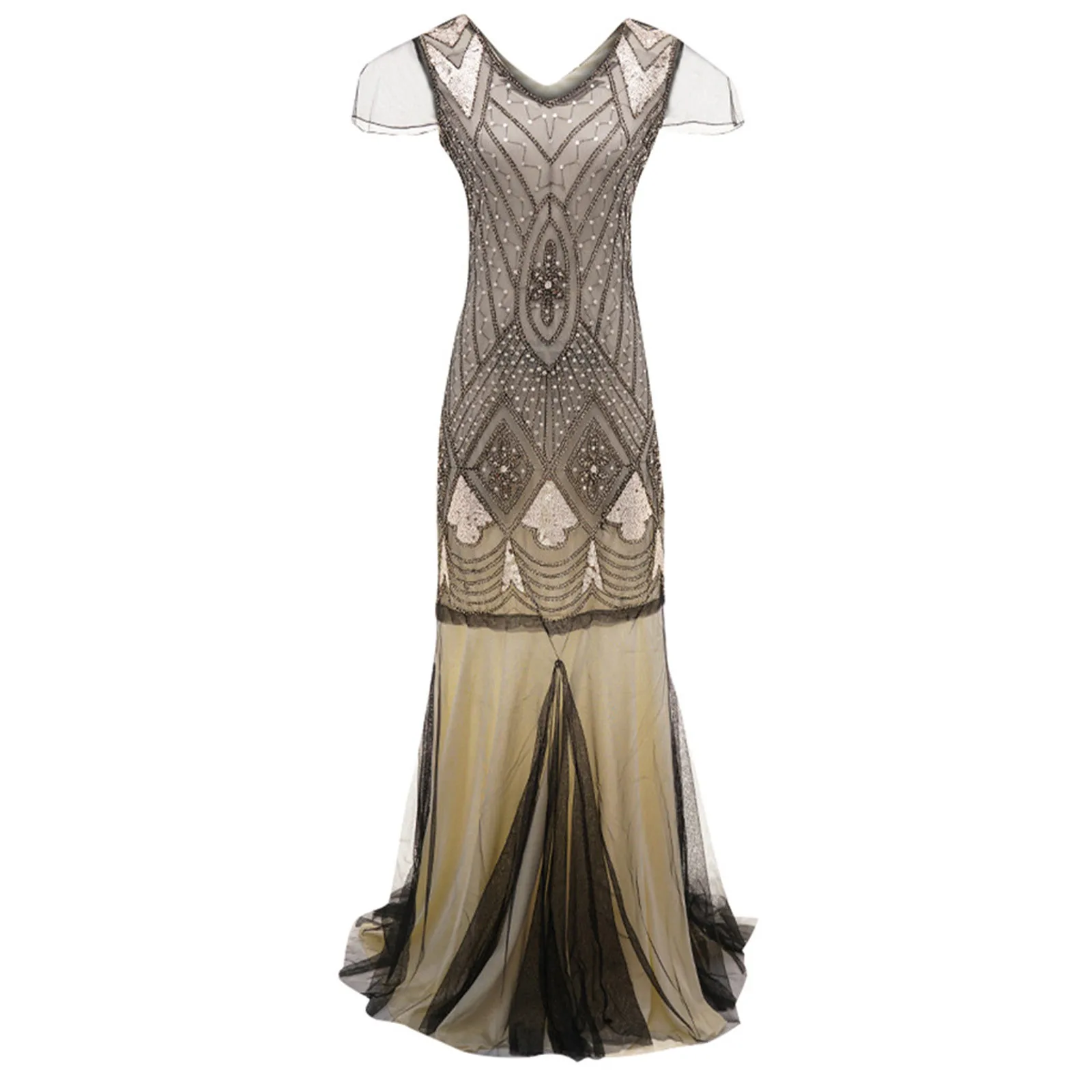 Vestido casual feminino bordado com franja e lantejoulas, vestido retrô de baile, vestido brinde frisado, flapper e franja, festa e dança, década de 1920