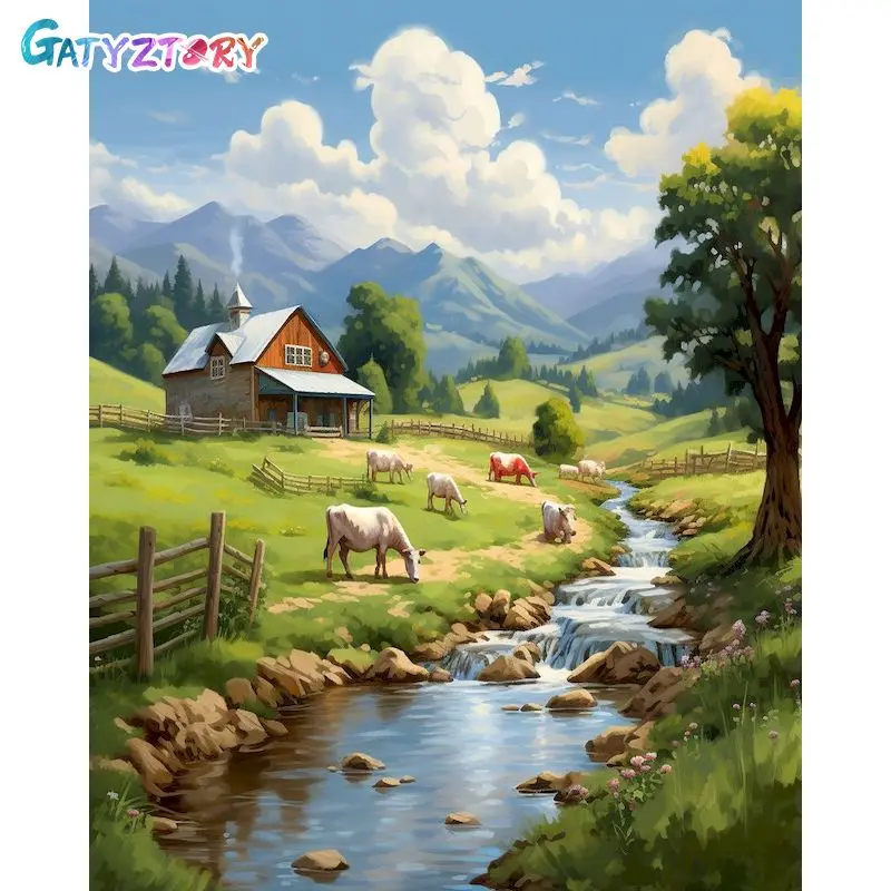 

GATYZTORY Frame Picture Ranch Landscape DIY Painting By Numbers Hand painted Oil Painting Modern Wall Art Picture For Home Decor