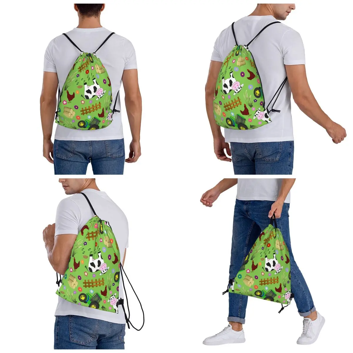Farmyard Cow And Tractor Backpacks Fashion Drawstring Bags Sports Bag Book Bags for Man Woman Students