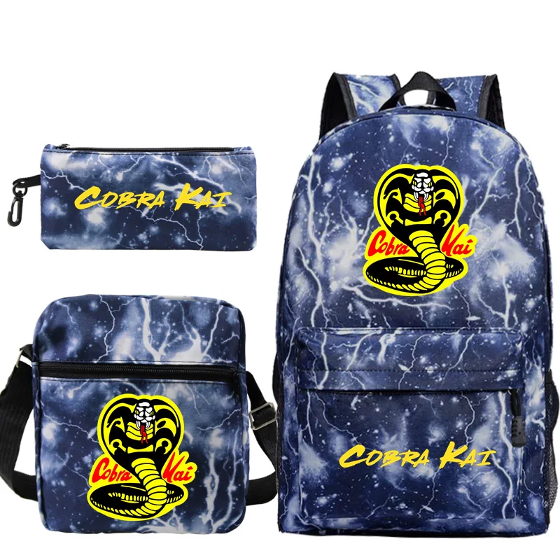 Hot Movie Cobra Kai Backpack 3 Pcs Set Nylon Cartoon Snake School Bags Large Capacity Kids Backpacks Boys Girl Travel Schoolbag