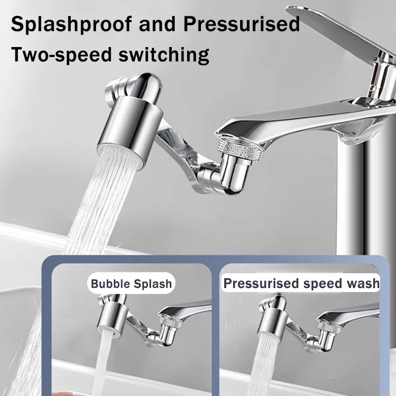 Universal 1080° Rotation Faucet Extender Washbasin Robot Arm Tap Dual Mode Sprayer Head Bathroom Splash Proof Swivel Faucet