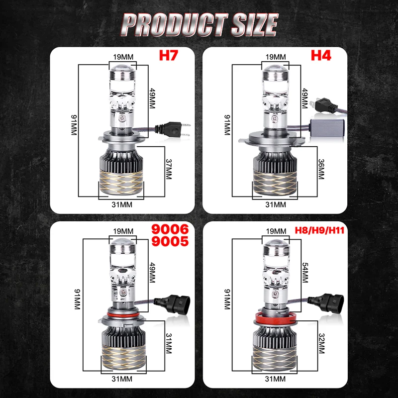 H7 H4 H11 جهاز عرض (بروجكتور) ليد عدسة المصباح H8 9005 9006 HB3 HB4 سيارة لمبة 6000K Canbus توربو عالية الطاقة البسيطة السيارات/موتو مصباح الضباب الخفيف #6