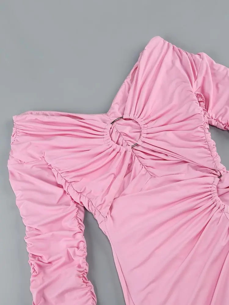 Vestido corto de manga larga ajustado para mujer, minivestido Sexy de color rosa para fiesta y Club nocturno, 2024