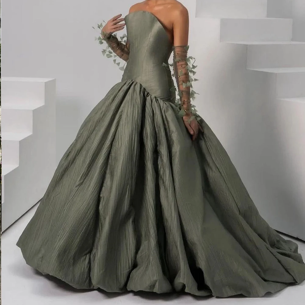 

Customized Jersey A-Line Detachable Sleeve Feathers and Crystal Evening Dress Strapless Floor Length Panel Train Exquisite